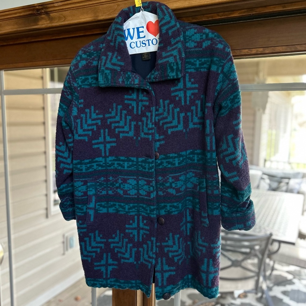 Vintage Eddie Bauer Teal and Purple Wool Coat